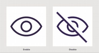 An eye icon showing enabled and an eye with a strikethrough showing disabled state