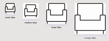 Chair icon of various sizes from 16px to 48px